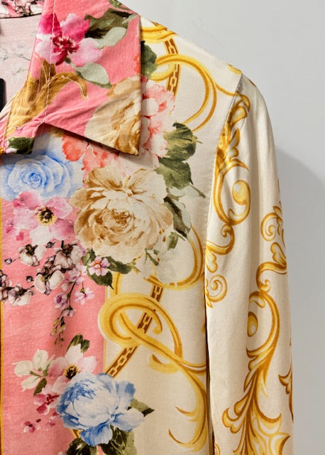 The Pink Door Rosette Print Silky Shirt Pink