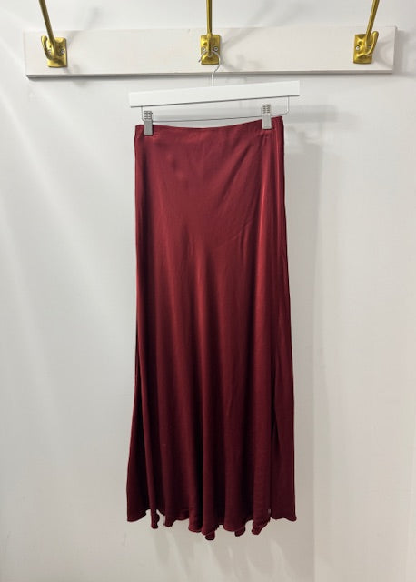 The Pink Door Pull on Satin Skirt Burgundy