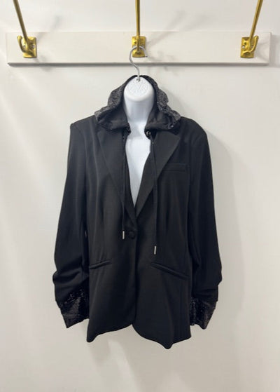 The Pink Door Sequin Hoodie Blazer Black