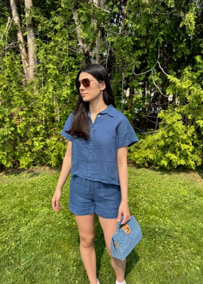 Stark X Linen Saylor Top Dusty Blue