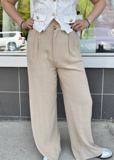 The Pink Door Linen Blend Trouser Khaki