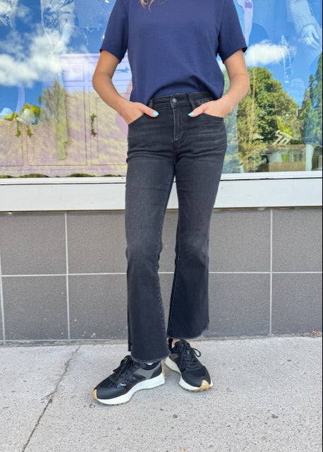 The Pink Door Alison Kick Flare Crop Jean - Black