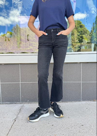 The Pink Door Alison Kick Flare Crop Jean - Black