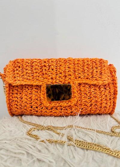 The Pink Door Orange Raffia Bag