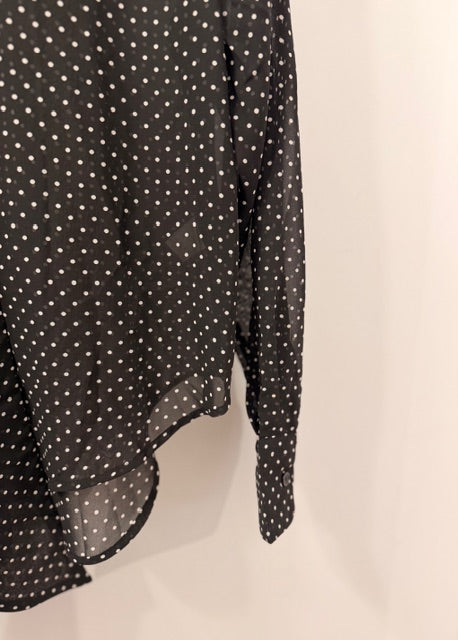 The Pink Door Chiffon Polka Dots Bow Blouse Black