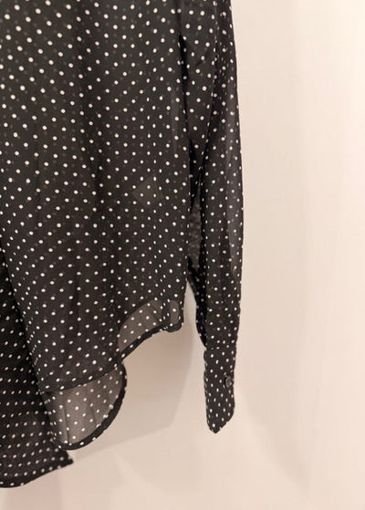 The Pink Door Chiffon Polka Dots Bow Blouse Black