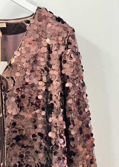 The Pink Door Sequin Tie Front Jacket Brown