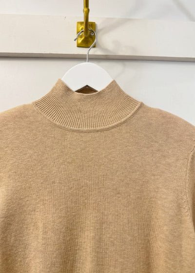 MINNIE ROSE Power Shoulder 3/4 Sleeve Mock Brown Sugar