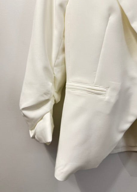 The Pink Door Ruched Sleeve Short Blazer White