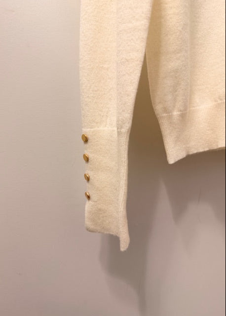 The Pink Door Fine Knit Turtleneck Sweater w/ Gold buttons Ivory