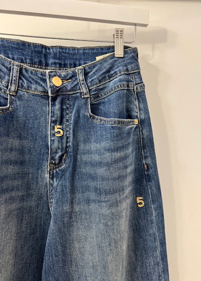 The Pink Door Wide Leg Crop Denim w/ Gold Detail