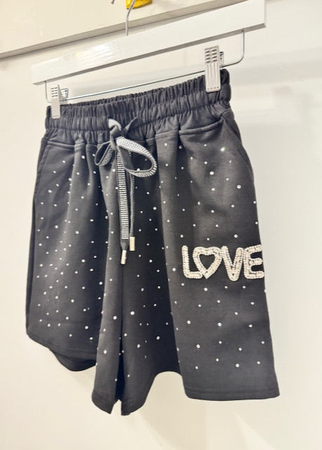 The Pink Door Rhinestone Sparkle Short Set Black