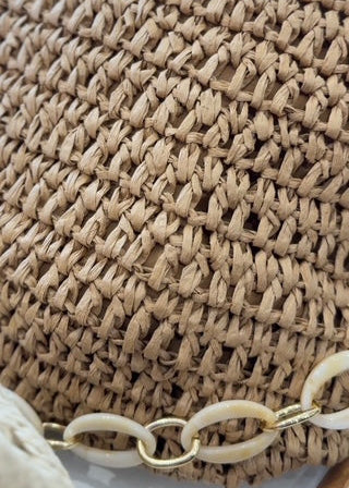 The Pink Door Raffia Oblong Bag w/ Large Chain Detail Taupe