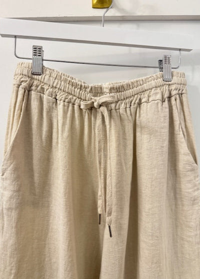 The Pink Door Beige Pull On Linen Pant Beige