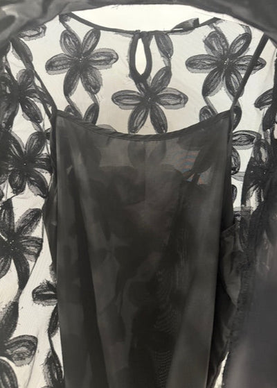 The Pink Door Lace Floral Appliqué Top Black