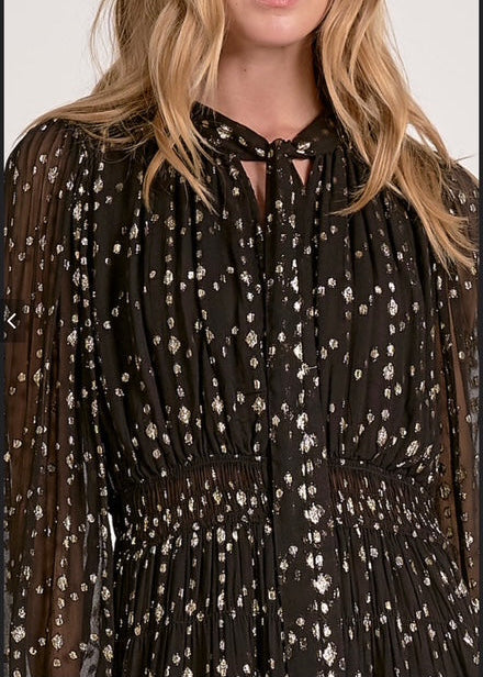 The Pink Door Gold Polka Dots Dress Black