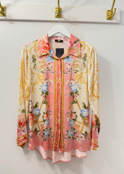 The Pink Door Rosette Print Silky Shirt Pink