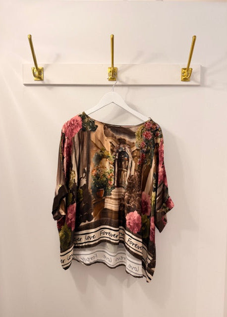 The Pink Door Secret Garden Printed Silky Top