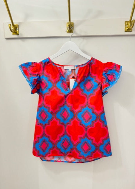 The Pink Door Red, Fuchsia Cobalt Multicolour Blouse