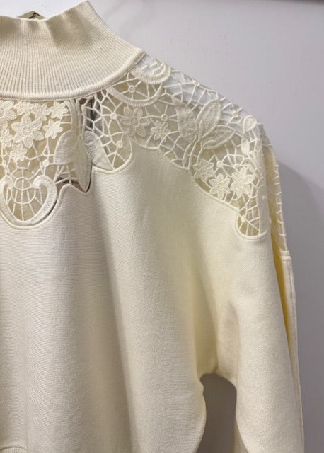 Twinset Lace Shoulder Detail Mock neck knit Ivory