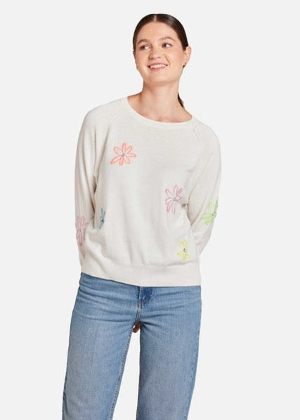 WISPR Scatter Floral Embroidery Crew Top Ice Water