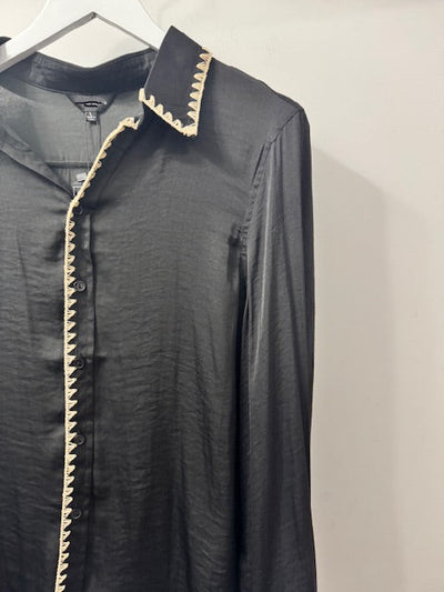 The Pink Door Silky Shirt W/ Whipstitch Black