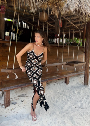 The Pink Door Crochet Square Dress Black