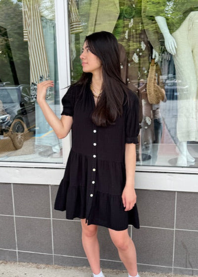 Stark Cotton Gauze Solid Dress Black
