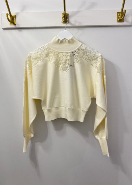 Twinset Lace Shoulder Detail Mock neck knit Ivory