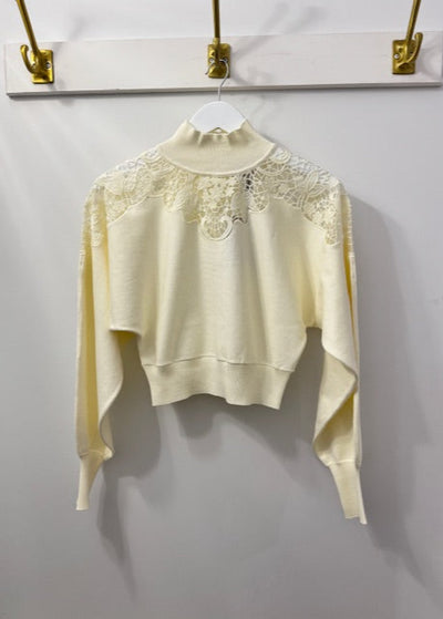 Twinset Lace Shoulder Detail Mock neck knit Ivory