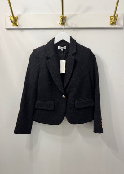 The Pink Door Tweed Blazer With Gold Buttons Black