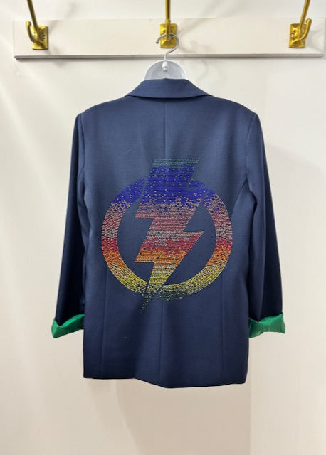 The Pink Door Sparkle Lightning Bolt Blazer Navy