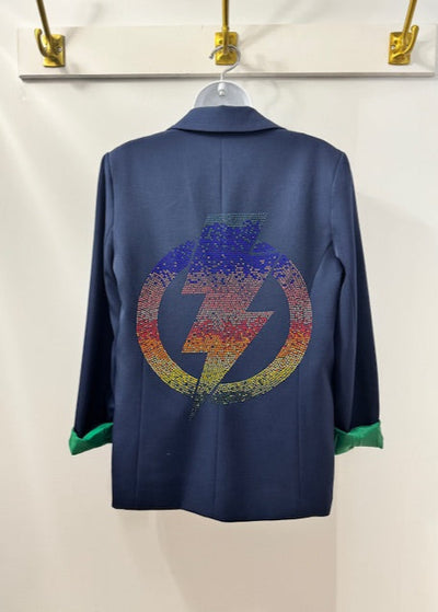 The Pink Door Sparkle Lightning Bolt Blazer Navy