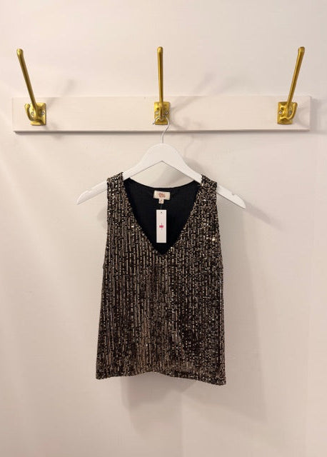 The Pink Door Sleeveless V-Neck Gold Top