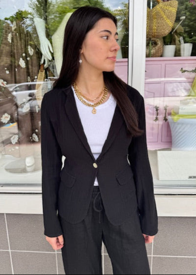 Stark Cotton Gauze Solid Blazer Black