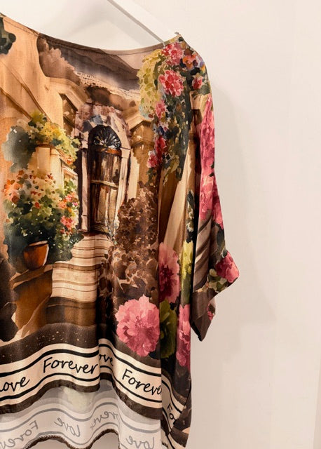 The Pink Door Secret Garden Printed Silky Top