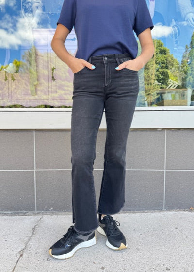 The Pink Door Alison Kick Flare Crop Jean - Black