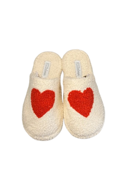 PJ Salvage Cozy Heart Slippers Ivory