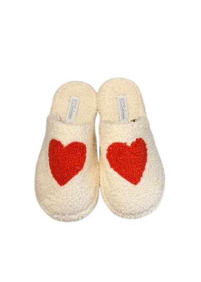 PJ Salvage Cozy Heart Slippers Ivory