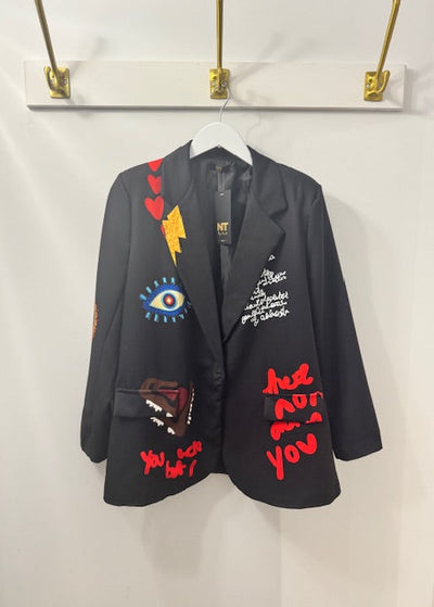 The Pink Door Graffiti Blazer Black