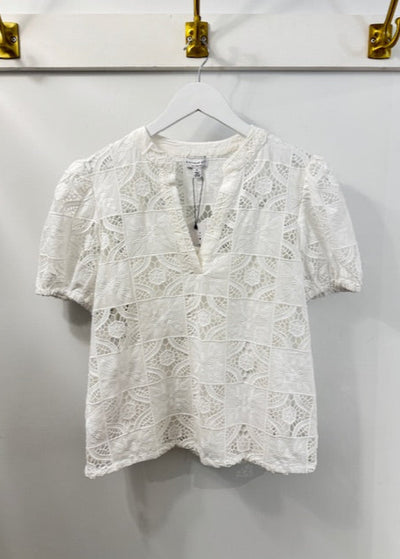The Pink Door Lace Patchwork Top White