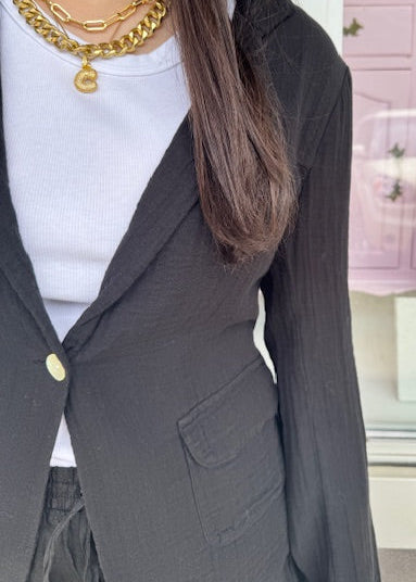 Stark Cotton Gauze Solid Blazer Black