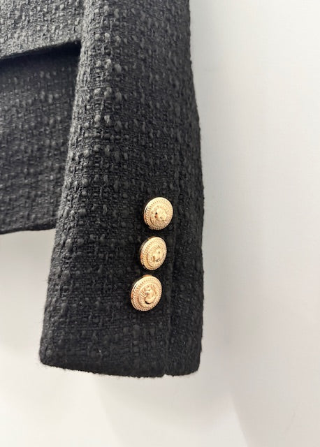 The Pink Door Tweed Blazer With Gold Buttons Black