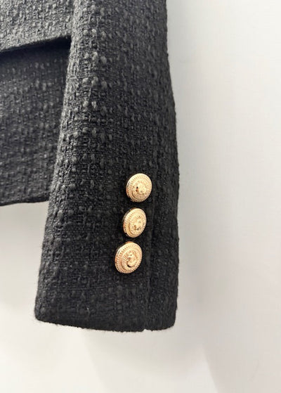 The Pink Door Tweed Blazer With Gold Buttons Black