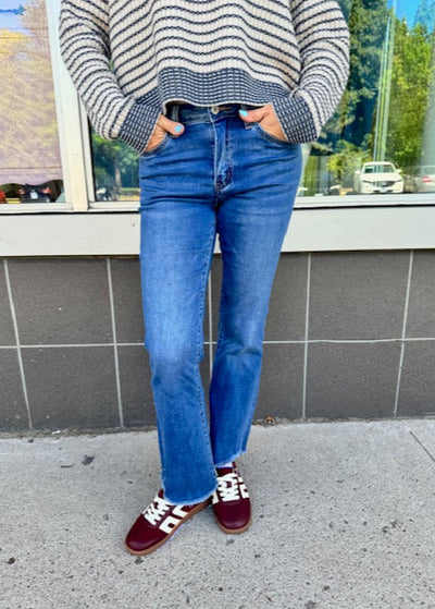 The Pink Door Alison Kick Flare Crop Jeans - Denim