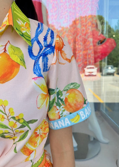 The Pink Door Pink Citrus Print Lemon Short Set
