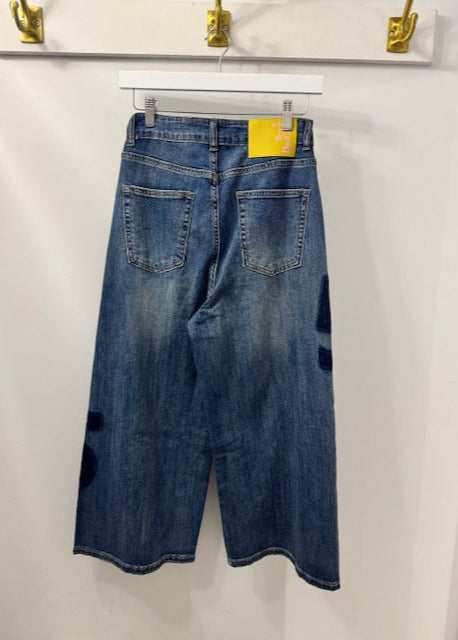 The Pink Door Wide Leg Crop Denim w/ Gold Detail