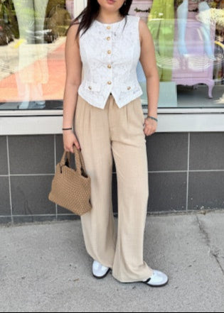 The Pink Door Linen Blend Trouser Khaki