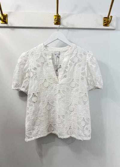 The Pink Door Lace Patchwork Top White