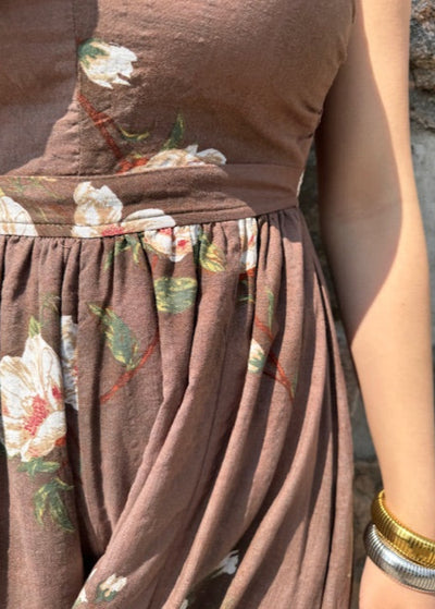 The Pink Door Strapless Floral Jumpsuit Brown